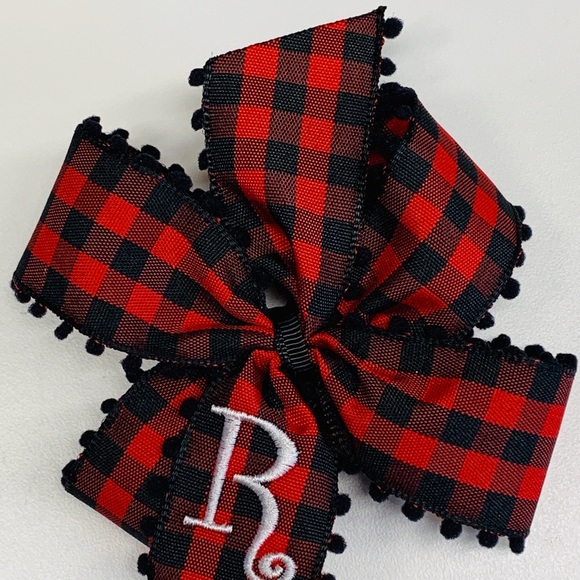 Any Initial Monogram Plaid 4 inch Hair Bow - Picture 2 of 4
